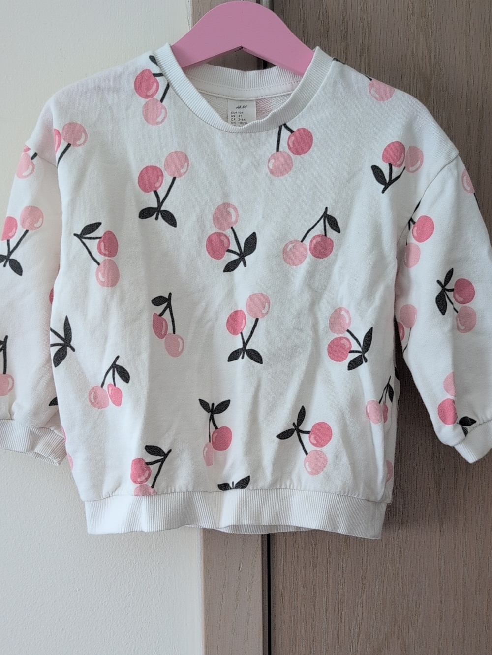 H&M Cotton Sweatshirt with Pink Cherry Print - Size 3-4